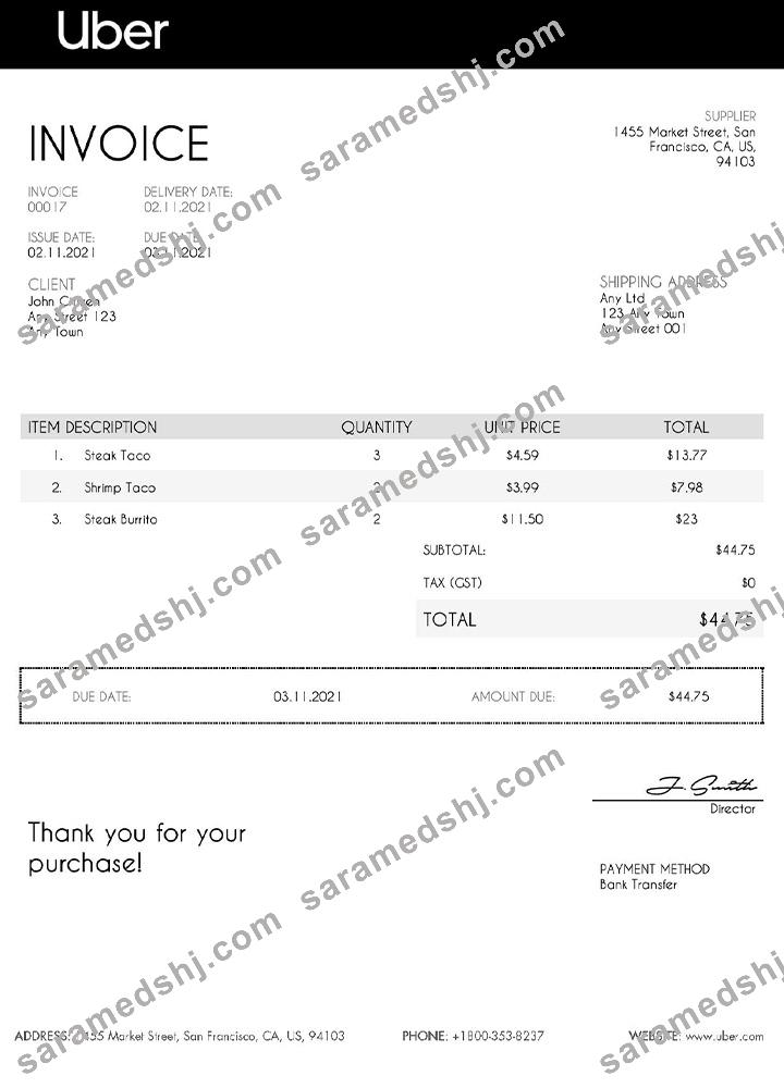 USA Uber invoice template